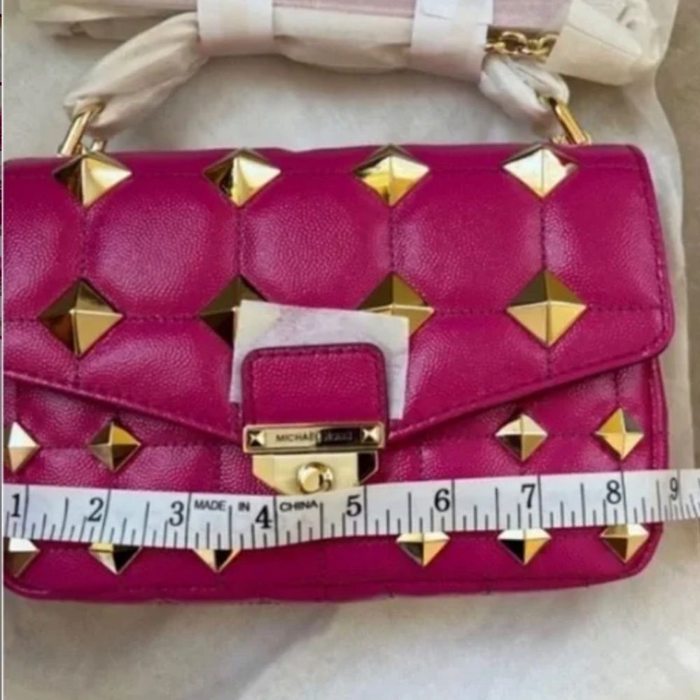 NEW! Michael Kors Wild Berry Soho Studded Quilted Patent Leather Shoulder Bag - Picture 6 of 8
